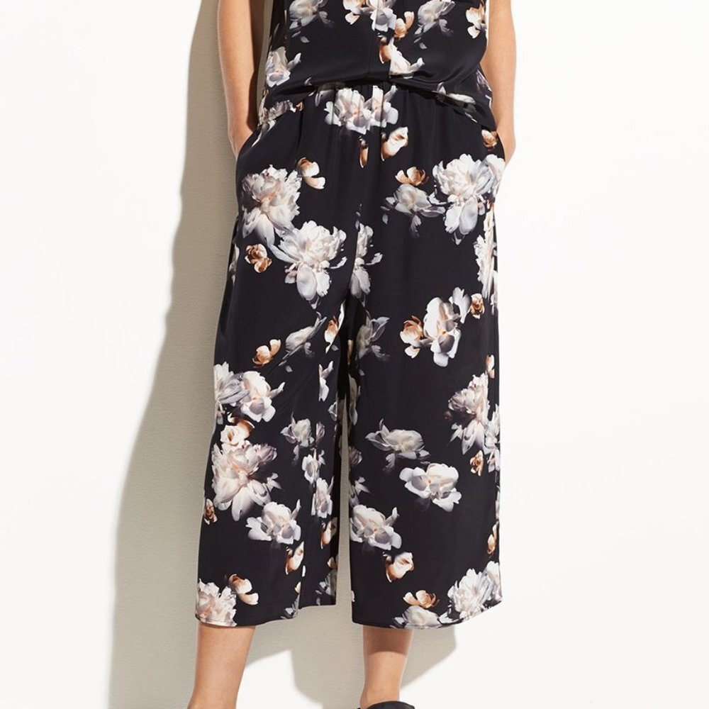 Vince Peony Floral Print Silk Culottes Pants L